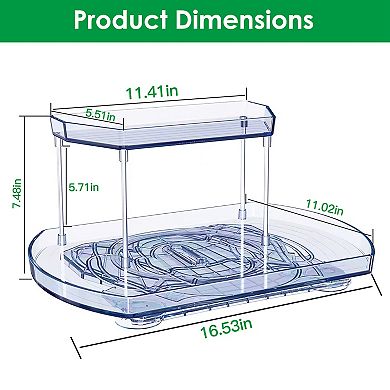 2-Tier Rectangular Turntable Organizer 360° Rotating Storage Rack for Kitchen