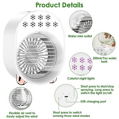 4-in-1 Mini Desktop Air Conditioner Fan USB Cooling, Humidifier, Evaporative, 3 Speeds