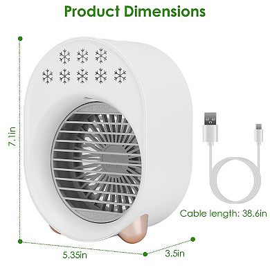4-in-1 Mini Desktop Air Conditioner Fan USB Cooling, Humidifier, Evaporative, 3 Speeds