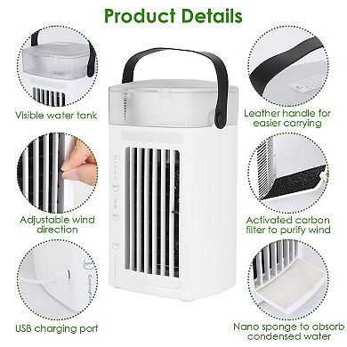 4-in-1 Portable Air Conditioner Fan Evaporative Water Mist Cooler with 3 Speeds & Nightlight