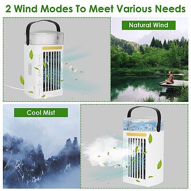 4-in-1 Portable Air Conditioner Fan Evaporative Water Mist Cooler with 3 Speeds & Nightlight