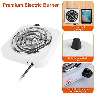 1000W Electric Single Burner Hot Plate, Portable Coil Stove with 5 Temp Settings & Non-Slip Feet
