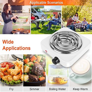 1000W Electric Single Burner Hot Plate, Portable Coil Stove with 5 Temp Settings & Non-Slip Feet