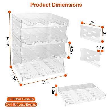 4-Tier Bottle Storage Shelf, Stackable Transparent Organizer Holds 12 Bottles