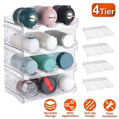 4-Tier Bottle Storage Shelf, Stackable Transparent Organizer Holds 12 Bottles