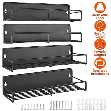 4-Pack Magnetic Spice Rack Organizer for Fridge, Jars, Utensils & Seasonings