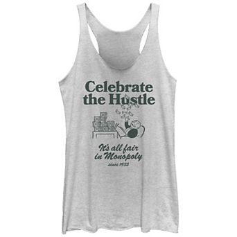 Juniors' Monopoly Mr. Monopoly Celebrate The Hustle Racerback Tank Top