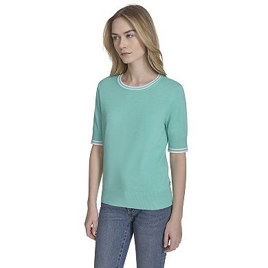 Women's Nautica Short Sleeve Tipped Sweater