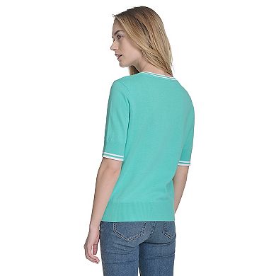 Women's Nautica Short Sleeve Tipped Sweater
