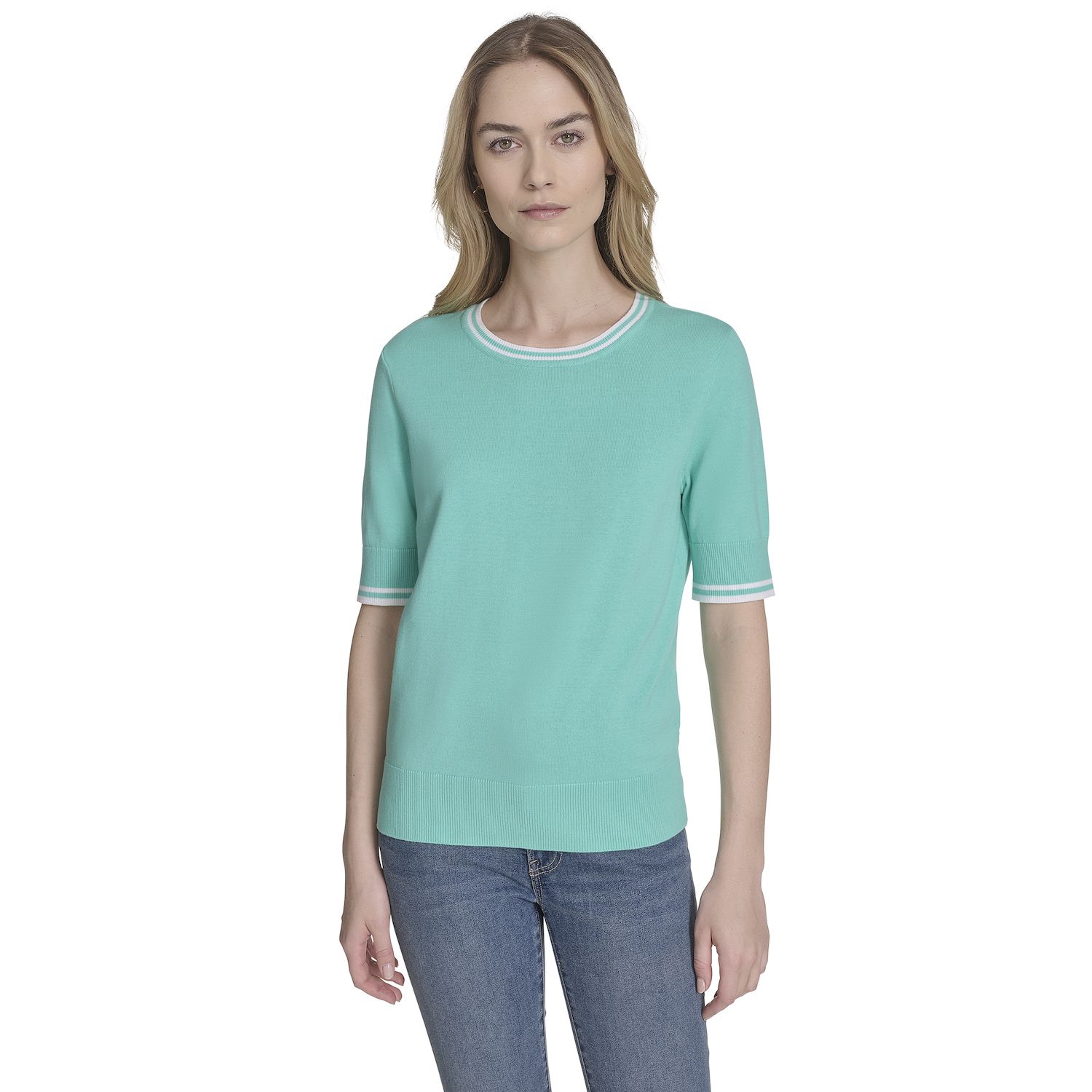 thumbnail image 2 of Nautica Women's Short Sleeve Sweater, Blue Haze/Ivory, S At Women's Clothing Store 2 of 9