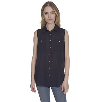Women's Nautica Solid Sleeveless Button Down Tunic