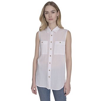 Women's Nautica Solid Sleeveless Button Down Tunic