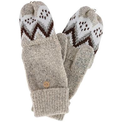 Grand Sierra Women's Convertible Winter Pattern Knit Fingerless Glove to Mitten