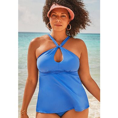 Swimsuits for All Women's Longer Length High Neck Halter Tankini Top