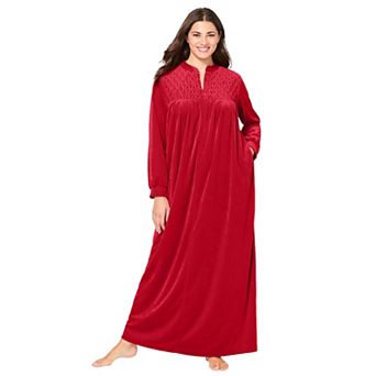 Only Necessities Plus Size Smocked Velour Long Robe