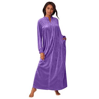 Only Necessities Plus Size Smocked Velour Long Robe