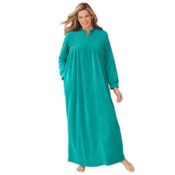 Only Necessities Plus Size Smocked Velour Long Robe