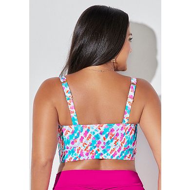 Swimsuits for All Women's Bra Sized Tie Front Longline Underwire Bikini Top