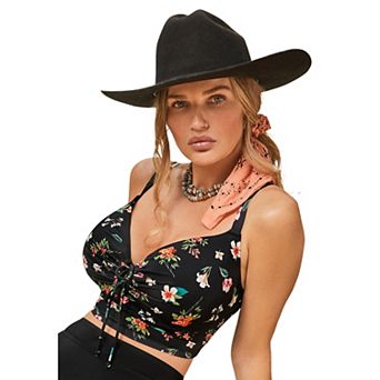 Swimsuits for All Women's Bra Sized Tie Front Longline Underwire Bikini Top