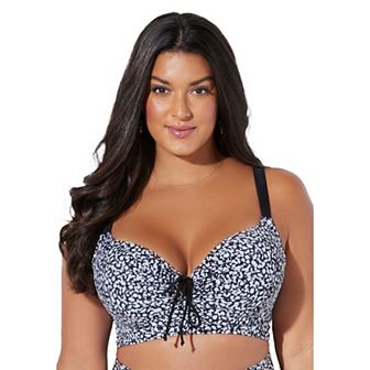 Swimsuits for All Women's Bra Sized Tie Front Longline Underwire Bikini Top