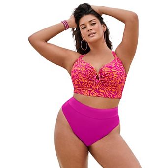 Swimsuits for All Women's Bra Sized Tie Front Longline Underwire Bikini Top