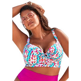 Swimsuits for All Women's Bra Sized Tie Front Longline Underwire Bikini Top