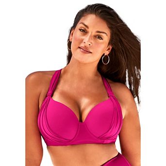 Swimsuits for All Women's Bra Sized Drape Front Underwire Bikini Top