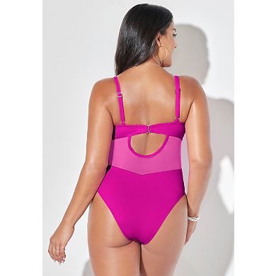 Swimsuits for All Women's Cup Sized Mesh Underwire One Piece Swimsuit