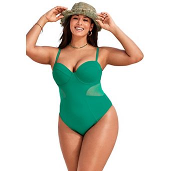 Swimsuits for All Women's Cup Sized Mesh Underwire One Piece Swimsuit