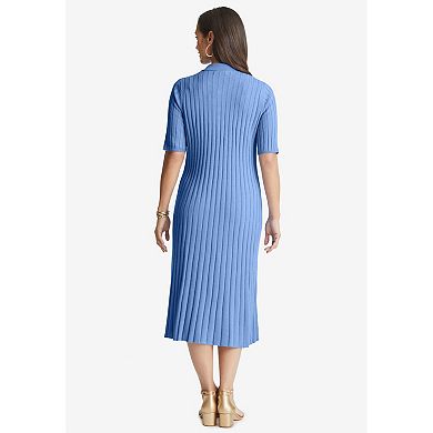 Jessica London Women's Plus Size Ribbed Henley Dress