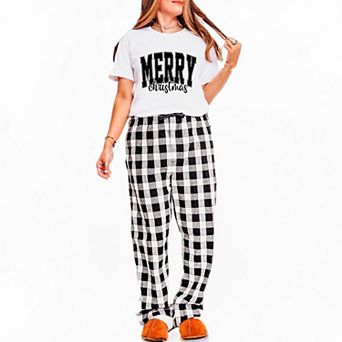 Merry Christmas Cursive Bold Plaid Pajama Set