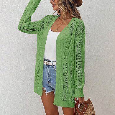 Womens Crochet Lightweight Cardigans Long Sleeve Open Front Kimonos Boho Summer Sweater Cover Up