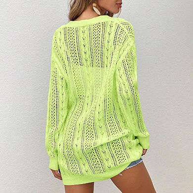 Womens Crochet Lightweight Cardigans Long Sleeve Open Front Kimonos Boho Summer Sweater Cover Up