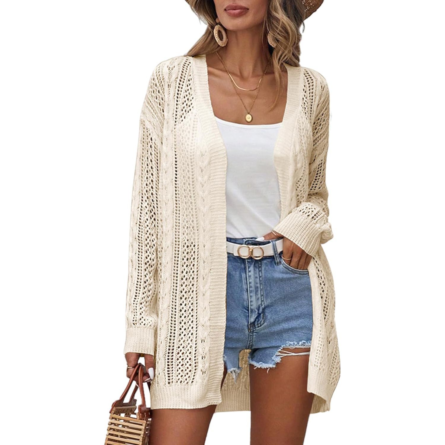 Coolmee Women's Plus Size Crochet Cardigan Lightweight Short Sleeve Summer Boho Open Front Knitted Cardigans