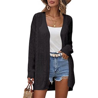 Womens Crochet Lightweight Cardigans Long Sleeve Open Front Kimonos Boho Summer Sweater Cover Up