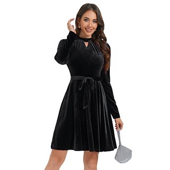 Women's Velvet Vintage Tea Dress Fall Long Sleeve Wedding Guest Short Wrap Tunic Formal Dress