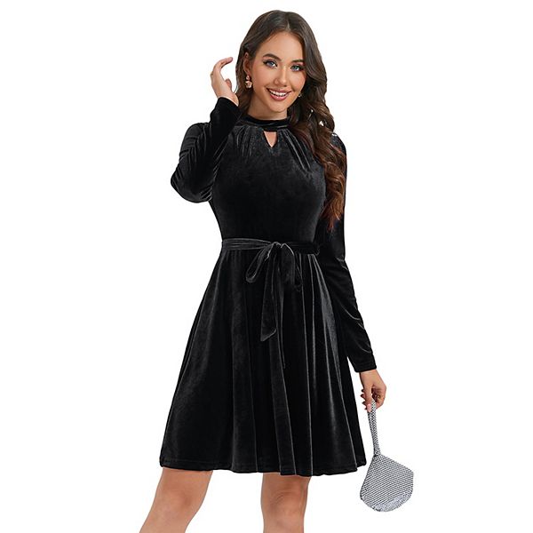 blue dress for baby girl Betsy & Adam Petite Illusion-Sleeve Velvet Gown - Black main image 0