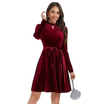 Women's Velvet Vintage Tea Dress Fall Long Sleeve Wedding Guest Short Wrap Tunic Formal Dress