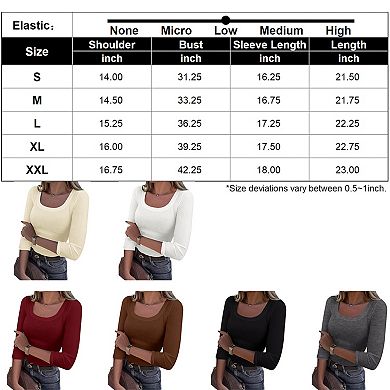 Women's Square Neck T-Shirts 3/4 Sleeve Slim Fit Tops Summer Casual Tops Ribbed Knit