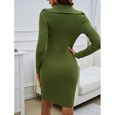 Women Casual V Neck Knit Mini Fall Sweater Dresses Long Sleeve Loose Fit Ribbed Pullover Sweaters
