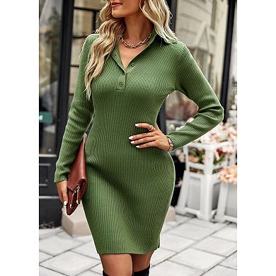 Women Casual V Neck Knit Mini Fall Sweater Dresses Long Sleeve Loose Fit Ribbed Pullover Sweaters