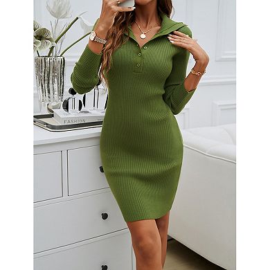 Women Casual V Neck Knit Mini Fall Sweater Dresses Long Sleeve Loose Fit Ribbed Pullover Sweaters