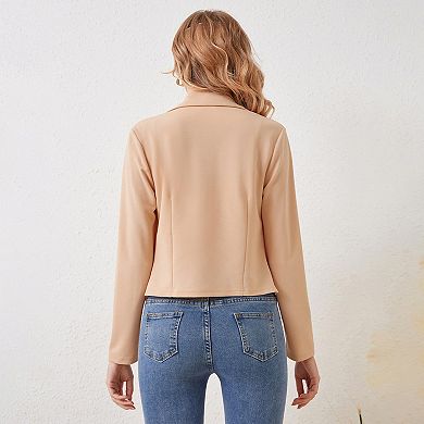Women's Button Cardigan Cropped Blazer Business Casual Jacket with Lapel Neck Long Sleeve Angled Hem