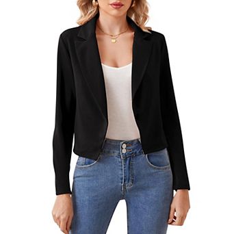 Women's Button Cardigan Cropped Blazer Business Casual Jacket with Lapel Neck Long Sleeve Angled Hem
