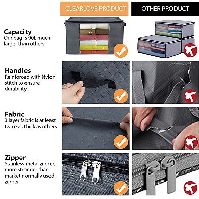 Clothes Storage Bags Large Capacity Foldable Closet Organizers with Handle Clear Window 3 Pack 90L