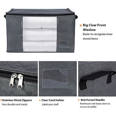 Clothes Storage Bags Large Capacity Foldable Closet Organizers with Handle Clear Window 3 Pack 90L