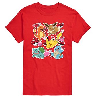 Men's Pokémon Group Valentine Sticker Graphic Tee