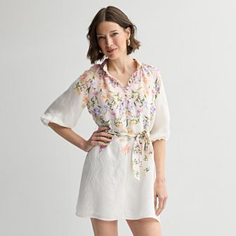 Petite Sandra Darren Stand Collar Floral Print Shirtdress
