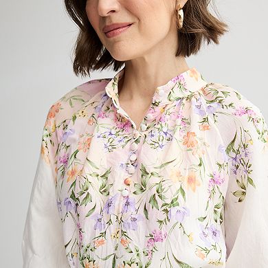 Petite Sandra Darren Stand Collar Floral Print Shirtdress