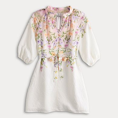 Petite Sandra Darren Stand Collar Floral Print Shirtdress